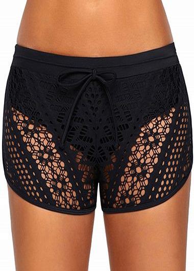 High Waist Lace Panel Black Swimwear Shorts
