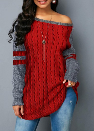 Modlily Contrast Panel Curved Hem Twist Detail Sweater - S