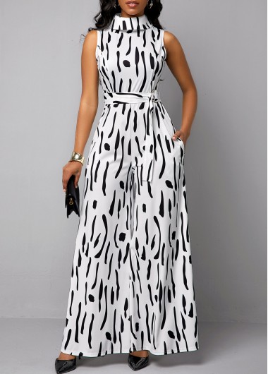 Modlily Contrast Panel Sleeveless Mock Neck Jumpsuit - 10