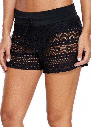 Modlily High Waist Black Pierced Swimwear Shorts - XXL