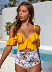 Ruffle Overlay Spaghetti Strap High Waist Bikini Set