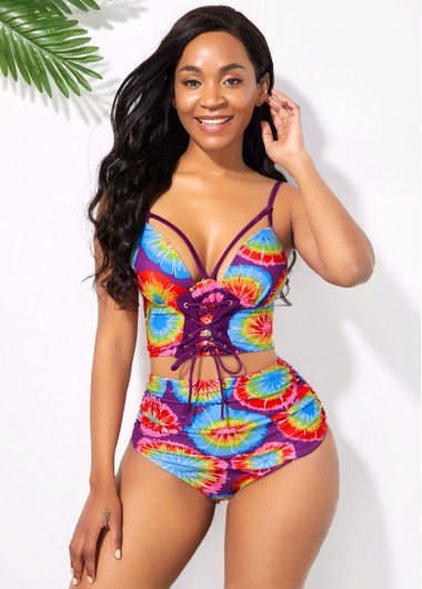 Modlily Multi Color High Waisted Printed Bikini Set - 10