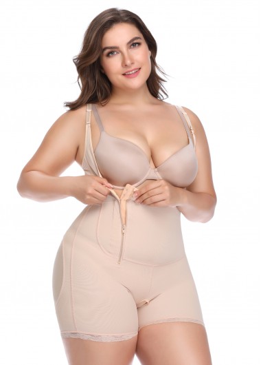 Zipper Closure Skin Color Straps Shapewear Bodysuit - 3XL