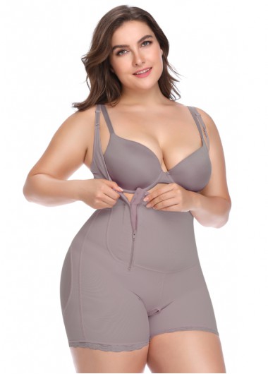 Straps Zipper Closure Dusty Purple Shapewear Bodysuit - 2XL