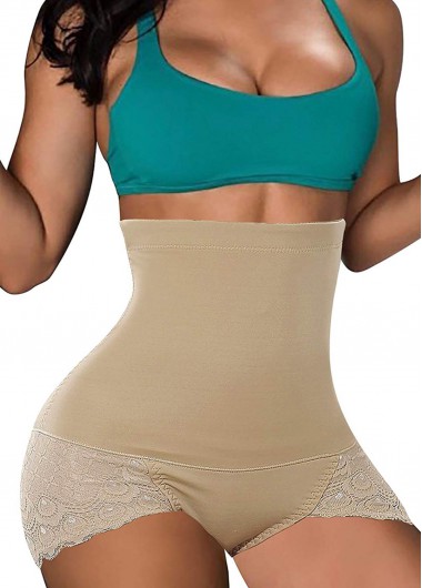 Modlily Skin Color Lace Panel Shapewear Shorts - 2XL