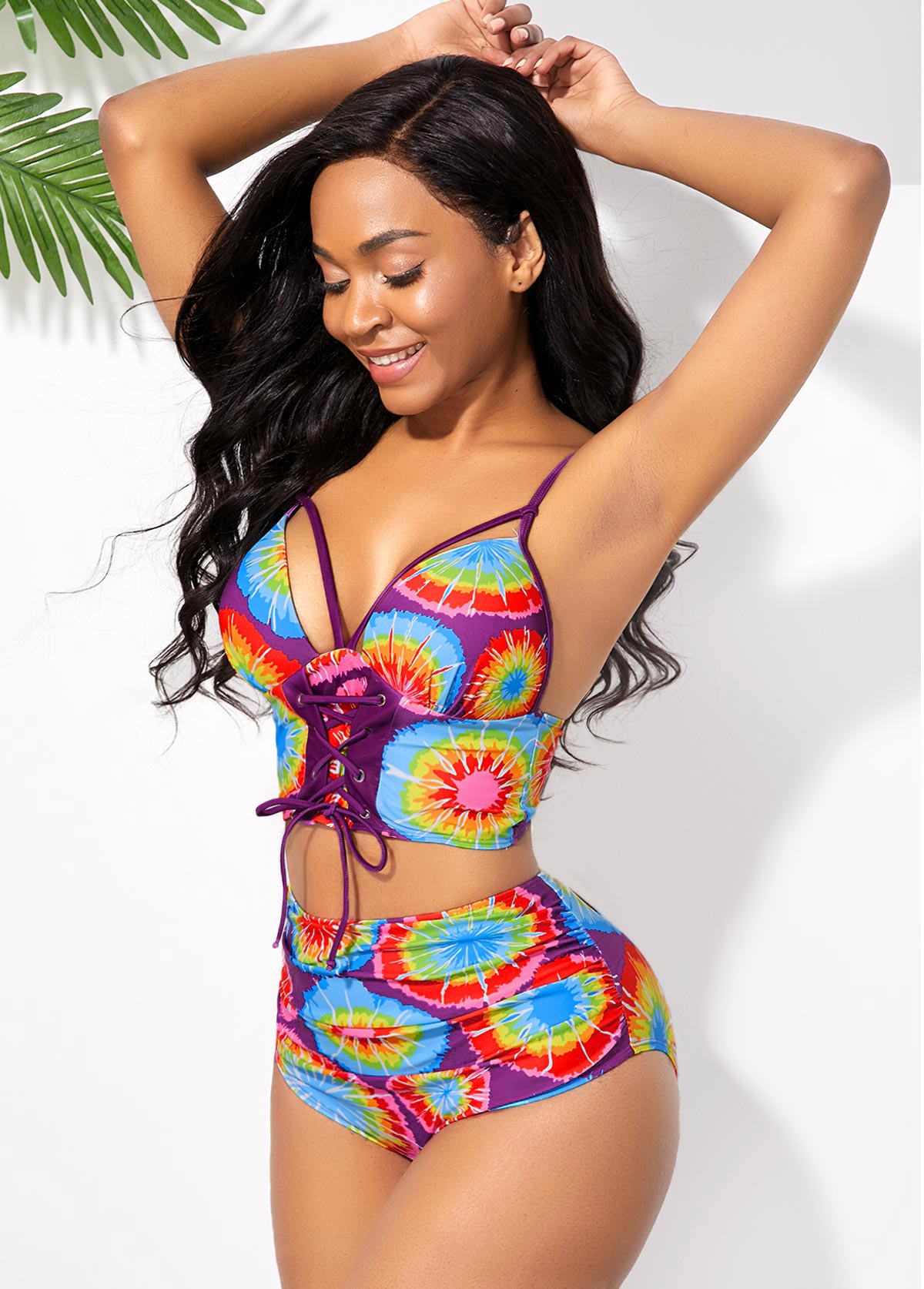 Multi Color High Waisted Printed Bikini Set