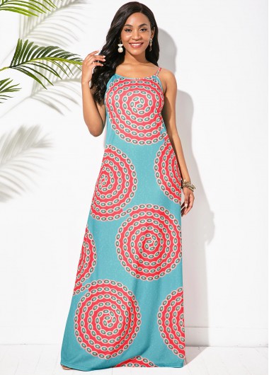 Modlily Tribal Print Round Neck Sleeveless Maxi Dress - L