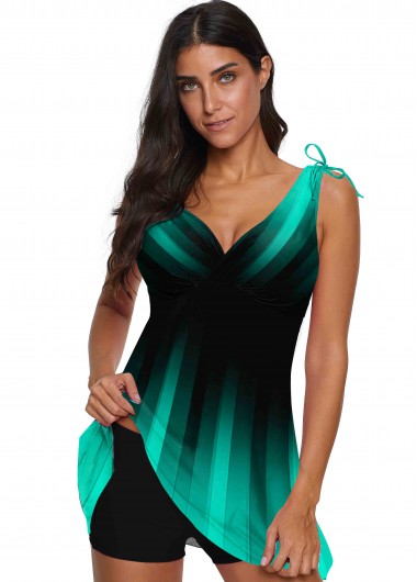 Modlily Wide Strap Cyan Printed Swimdress and Shorts - S