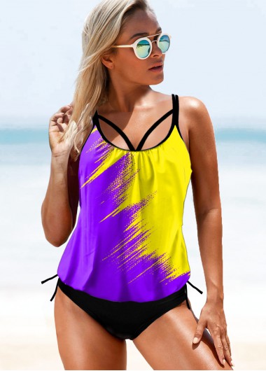 Modlily Wide Strap Tie Side Printed Takini Set - XS