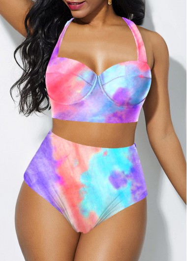 tie dye top with high waist bikini set