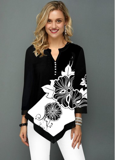 Modlily Color Block Buckle Detail Three Quarter Sleeve Blouse - XS