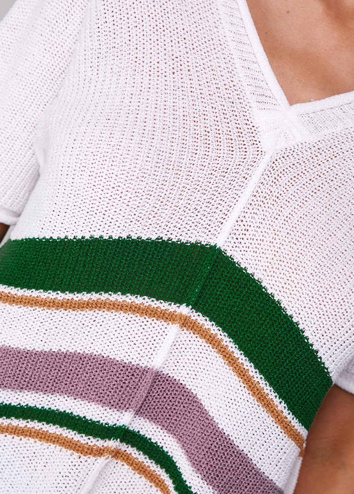 Contrast V Neck Short Sleeve Sweater