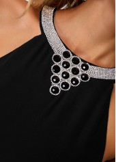 Embellished Neck Asymmetric Hem Black Chiffon Dress | thumb picture 