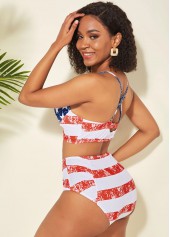 High Waisted American Flag Print Spaghetti Strap Bikini Set | thumb picture 