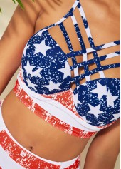 High Waisted American Flag Print Spaghetti Strap Bikini Set | thumb picture 