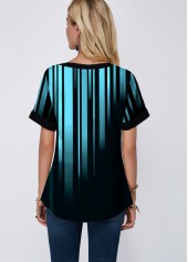 Split Neck Short Sleeve Blue Blouse | thumb picture 