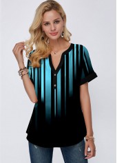 Split Neck Short Sleeve Blue Blouse | thumb picture 