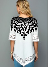 Asymmetric Hem Lace Trim Printed T Shirt | thumb picture 