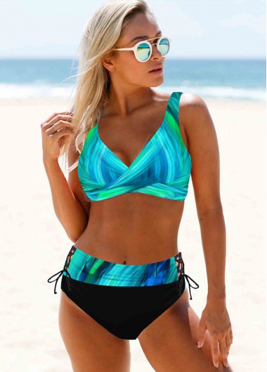 Modlily Wide Strap Printed Lace Up Side Bikini Set - 20