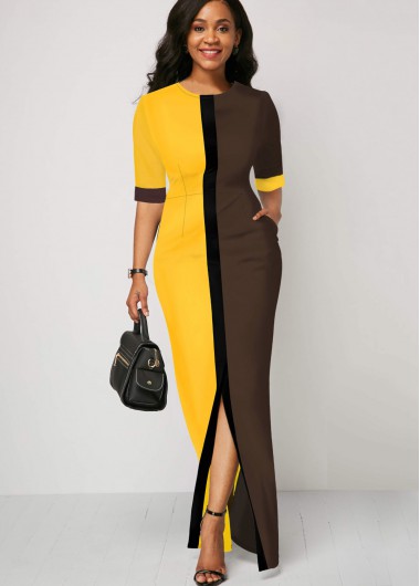 Modlily Round Neck Color Block Half Sleeve Dress - XL