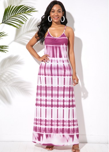 Modlily Printed Ladder Cutout Back Spaghetti Strap Maxi Dress - XL