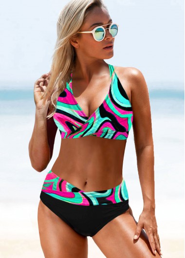 Modlily Geometric Print Halter Neck Bikini Set - 18
