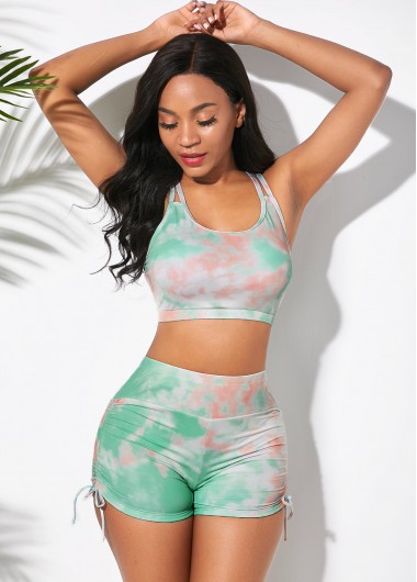 Modlily Tie Dye Drawstring Side High Waisted Bikini Set - XL