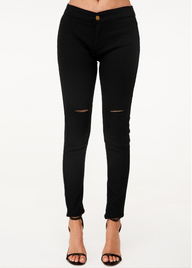 Modlily Shredded Black High Waist Skinny Jeans - S