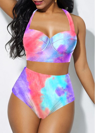 Modlily Halter Tie Dye High Waist Bikini Set - S