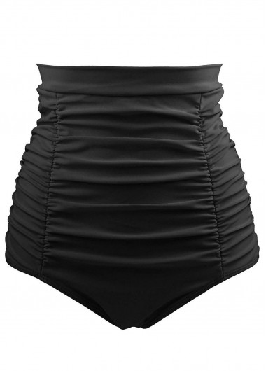 Modlily Ruched Black High Waist Swimwear Panty - L