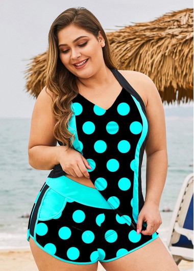 Modlily Plus Size Polka Dot Pocket Tankini Set - 2X
