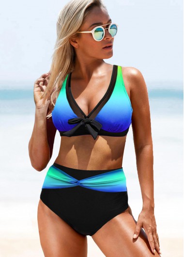 Modlily Rainbow Color Bowknot Tie Back Bikini Set - XS