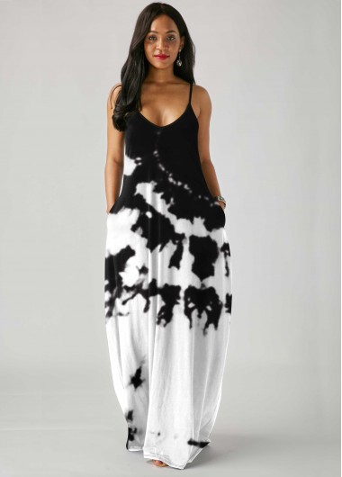Modlily Tie Dye Spaghetti Strap Side Pocket Maxi Dress - XL