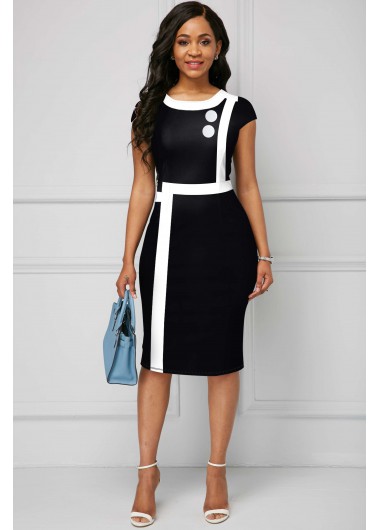 Modlily Contrast Piping Round Neck Short Sleeve Dress - XL