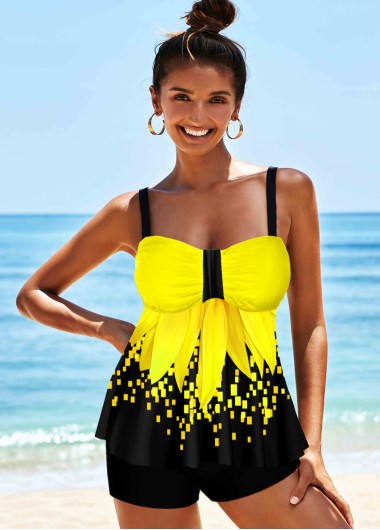 Modlily Spaghetti Strap Sunflower Print Tankini Set - XS