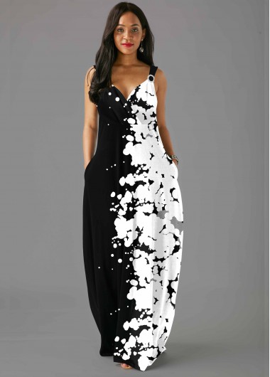 Printed Spaghetti Strap Side Pocket Maxi Dress - L