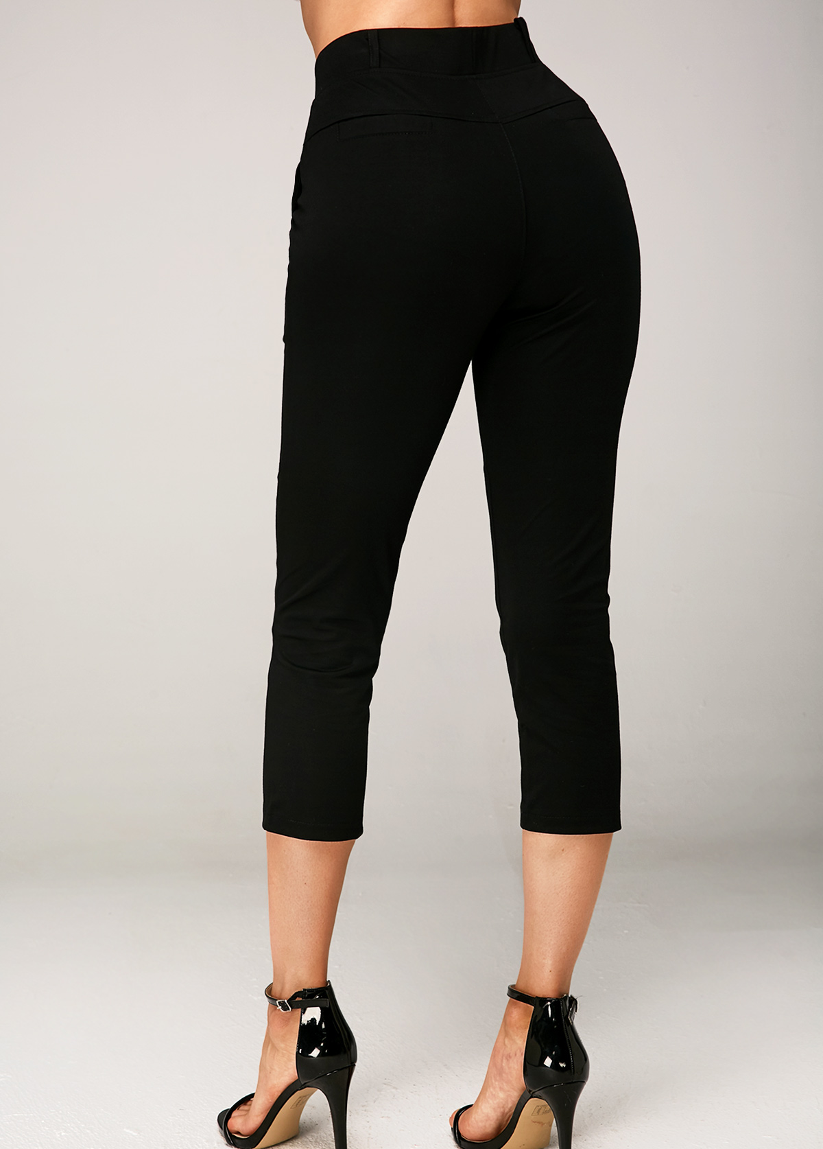 Side Pocket Black Elastic Waist Crop Pants
