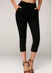 Side Pocket Black Elastic Waist Crop Pants | thumb picture 