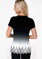 Gradient Lace Hem Button Detail T Shirt | thumb picture 