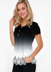 Gradient Lace Hem Button Detail T Shirt | thumb picture 