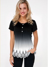 Gradient Lace Hem Button Detail T Shirt | thumb picture 