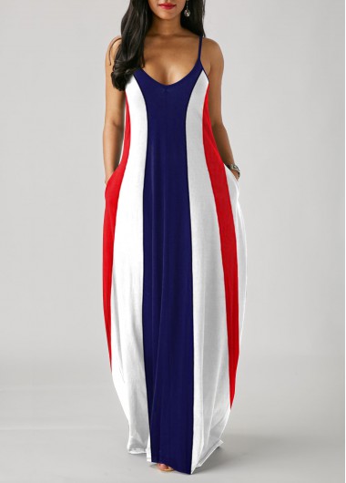 Modlily Color Block Printed Spaghetti Strap Maxi Dress - 16