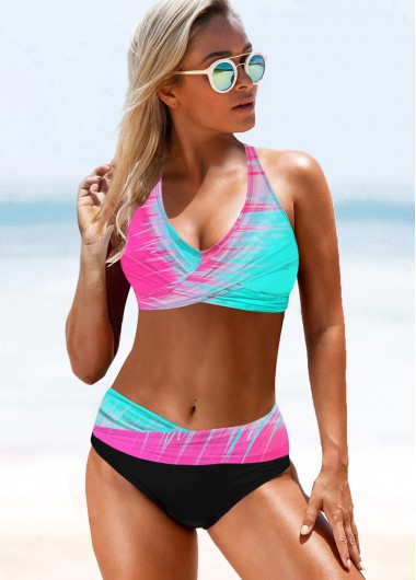 Modlily Halter Mid Waist Rainbow Color Bikini Set - XL