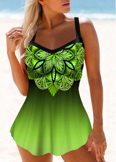 Modlily Printed Spaghetti Strap Gradient Swimdress and Panty - 14