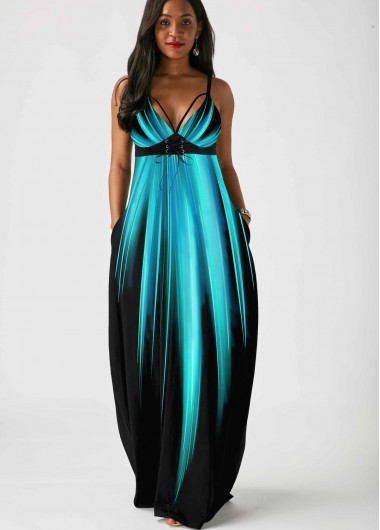 Modlily Palm Leaf Print Side Pocket Spaghetti Strap Mint Green Dress - XXL