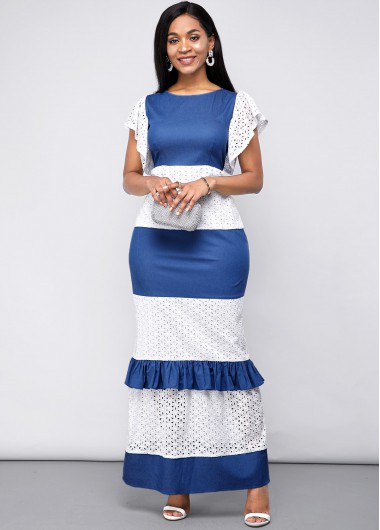 Lace Panel Short Sleeve Maxi Dress - XL