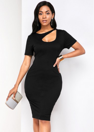 Modlily Cutout Front Short Sleeve Back Slit Dress - XL