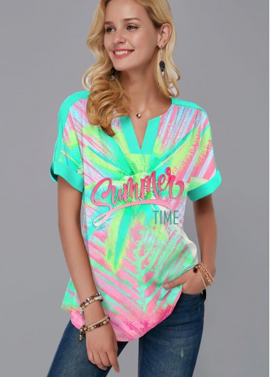 Modlily Printed Rainbow Color Short Sleeve T Shirt - XS