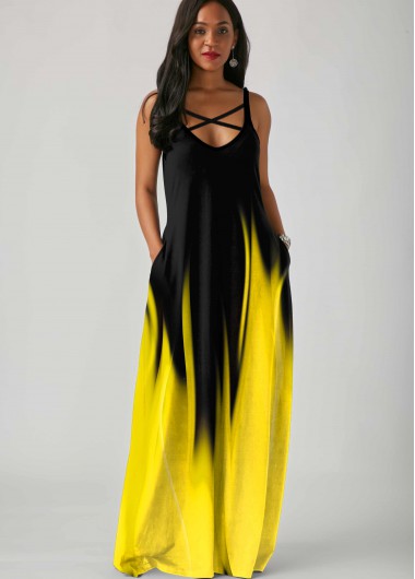 Modlily Printed Side Pocket Spaghetti Strap Maxi Dress - XXL