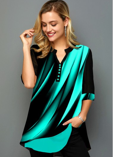 Modlily Printed Spaghetti Strap Three Quarter Sleeve Blouse - XS